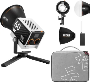 Zhiyun MOLUS G60 60W COB Led Video Light 2700K-6500K Bi-Color Photography Lighting, Support Bluetooth App Control for Live Stream (G60 Combo)